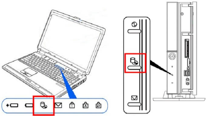 パソコンのハードディスクアクセスランプ